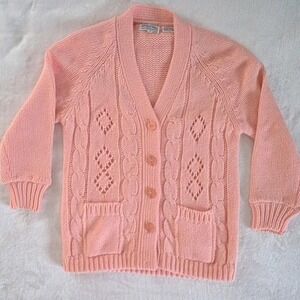 Vtg Pastel Pink 3/4 Sleeve Chunky Knit Sweater Women's Sz Med Light Academia